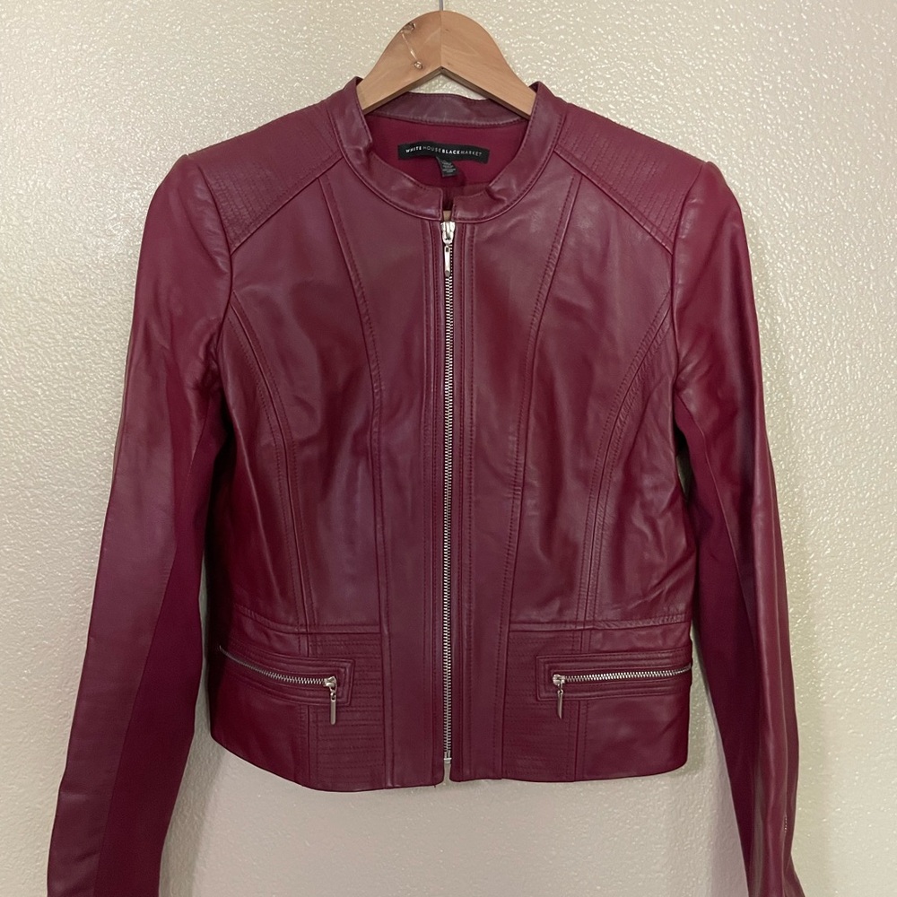 White House Black Market Deep Red Leather Jacket